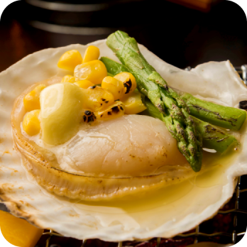 ホタテとアスパラとコーンのバター和え